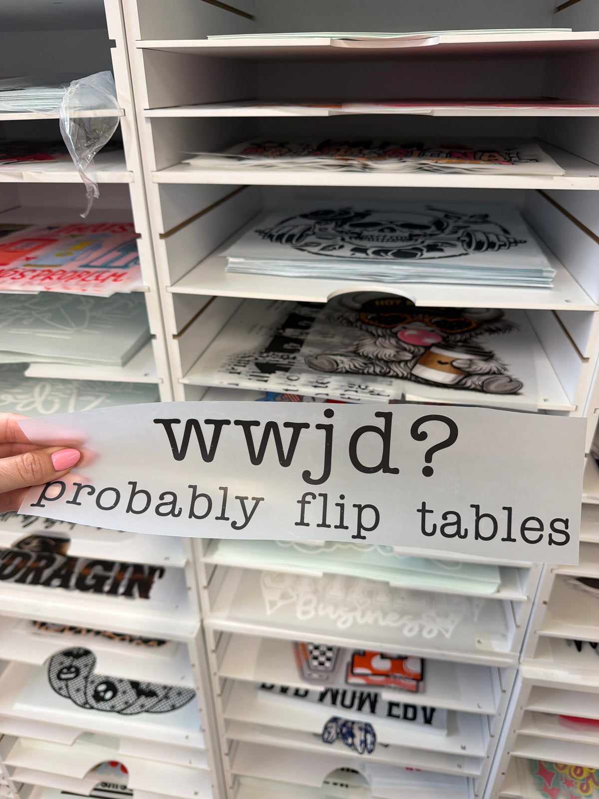 RTS WWJD PROBABLY FLIP TABLES DTF DIRECT TO FILM transfers ADULT 10.5X11.5