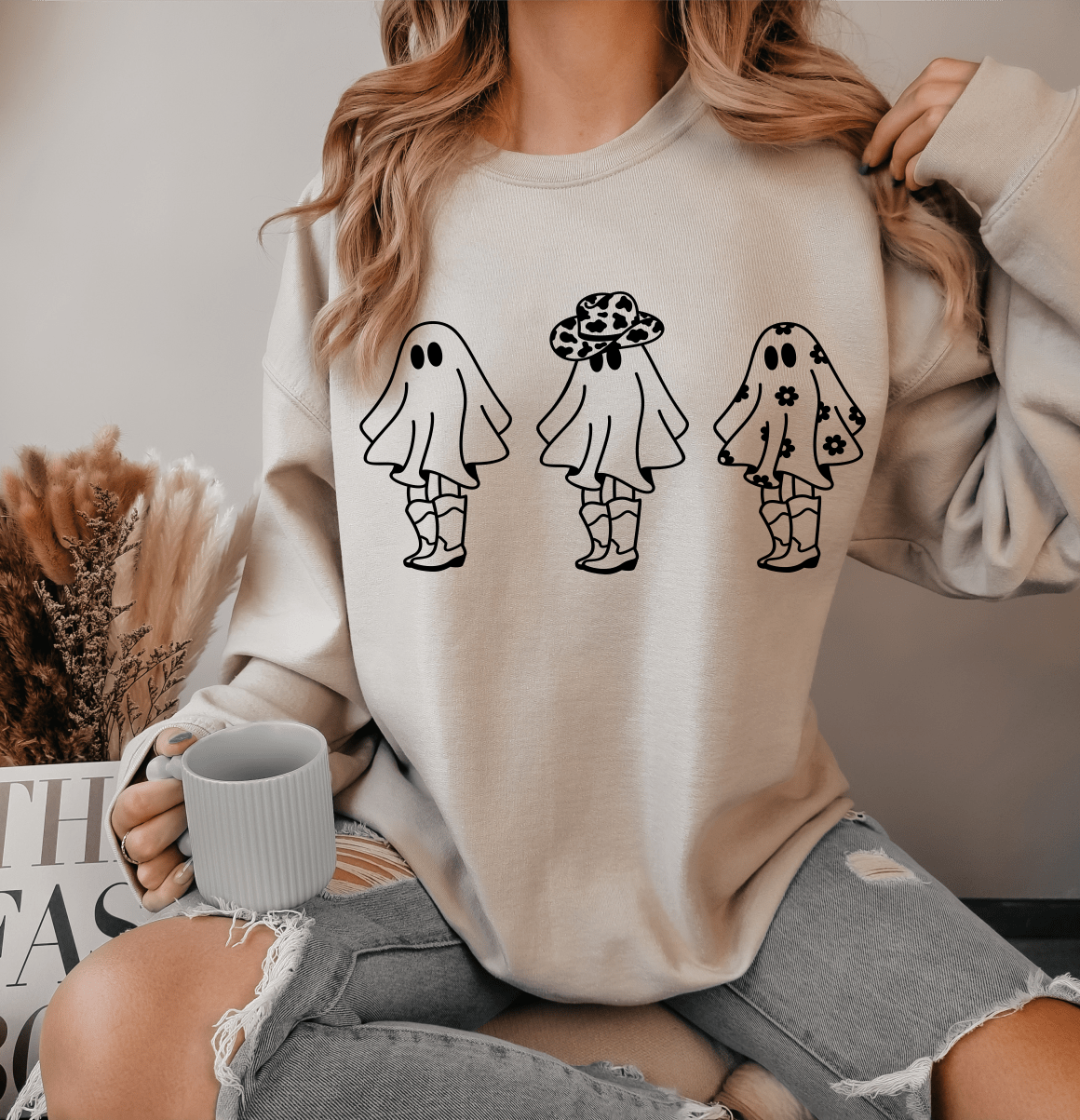 HALLOWEEN Ghost country cowgirl SINGLE COLOR BLACK size ADULT DTF TRANSFERPRINT TO ORDER - Do it yourself Transfers