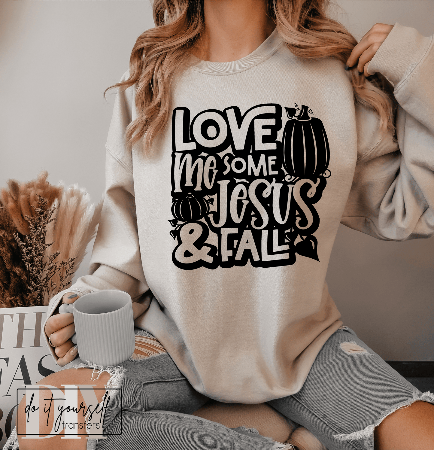 LOVE ME some JESUS & Fall pumpkins SINGLE COLOR BLACK size ADULT DTF TRANSFERPRINT TO ORDER - Do it yourself Transfers