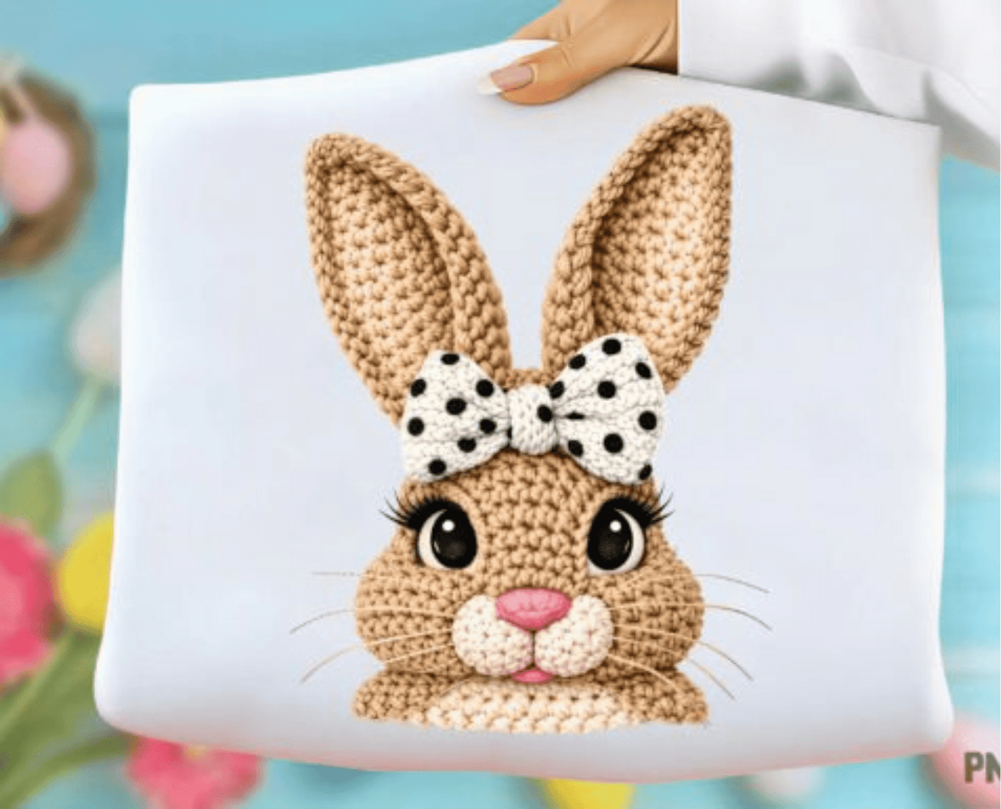 RTS BUNNY YARN POLKA DOT BOW DTF DIRECT TO FILM transfers ADULT 10X11.5 - Do it yourself Transfers