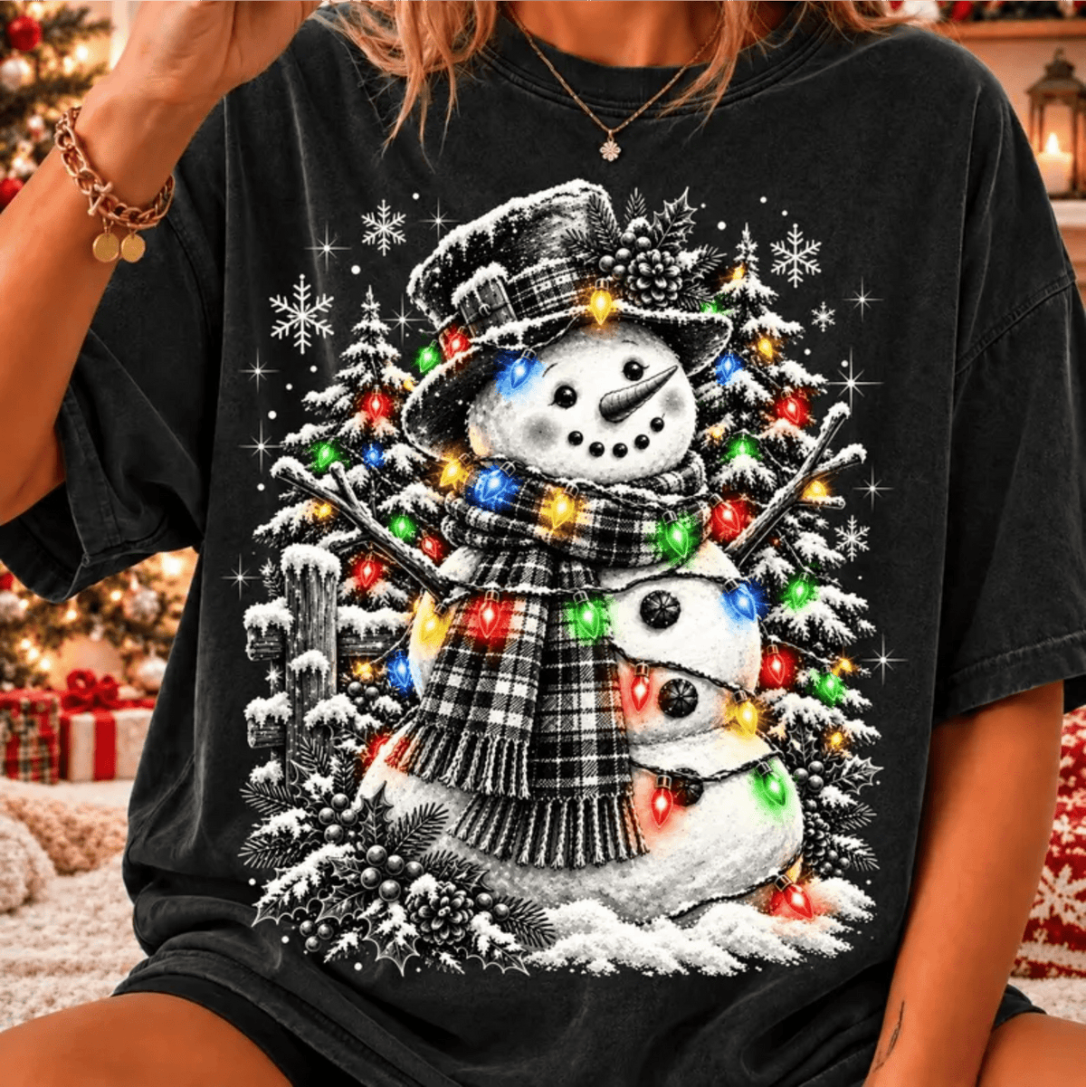 RTS SNOWMAN CHRISTMAS LIGHTS DTF DIRECT TO FILM transfers ADULT 10.5X11.5 - Do it yourself Transfers