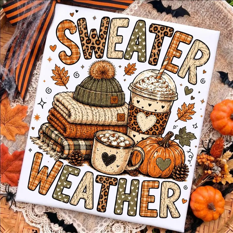 RTS SWEATER WEATHER COFFEE DTF DIRECT TO FILM transfers ADULT 10X11.5 - Do it yourself Transfers