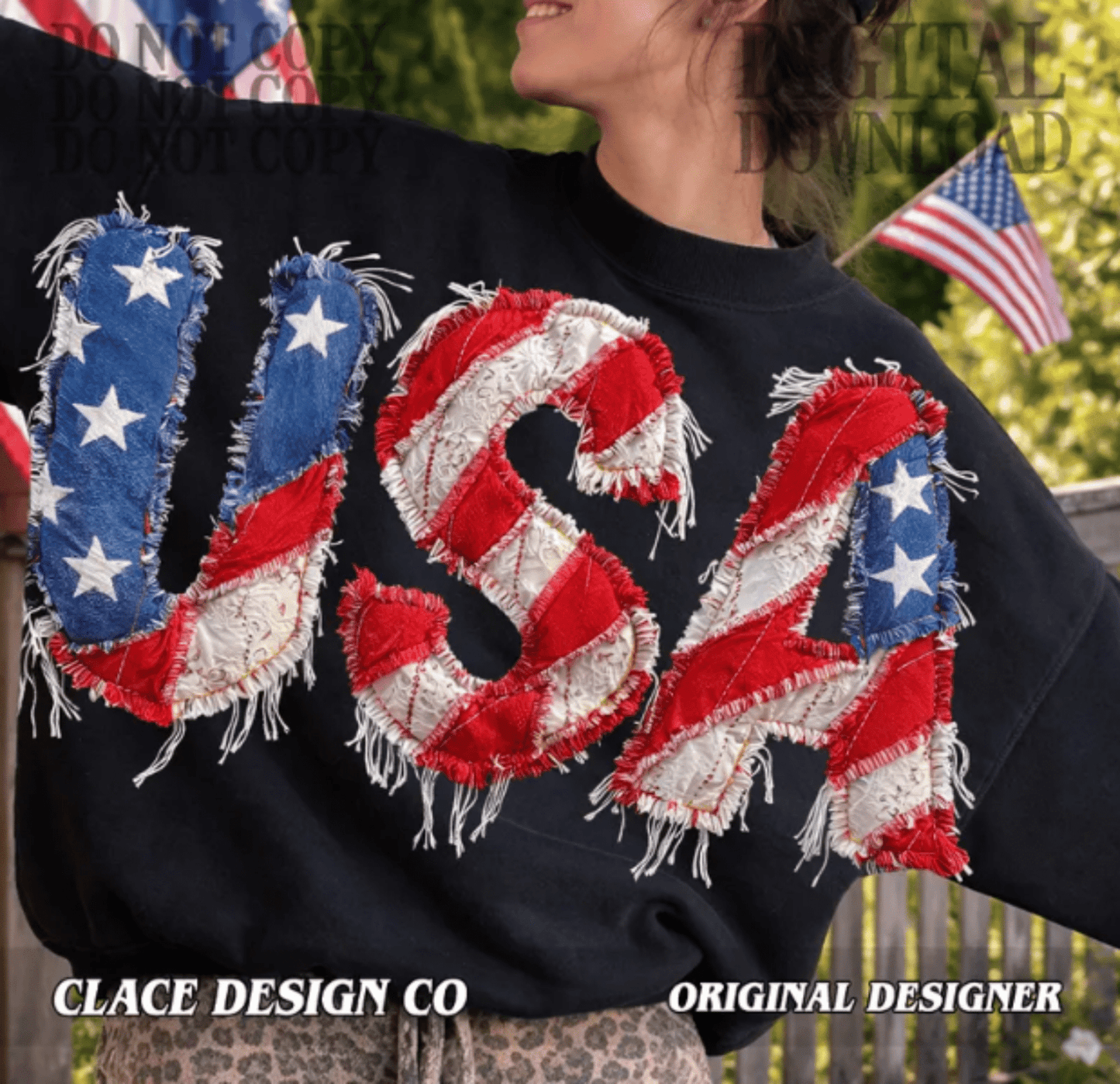 RTS USA RED WHITE BLUE FLAG YARN DTF DIRECT TO FILM transfers ADULT 10X11.5 - Do it yourself Transfers