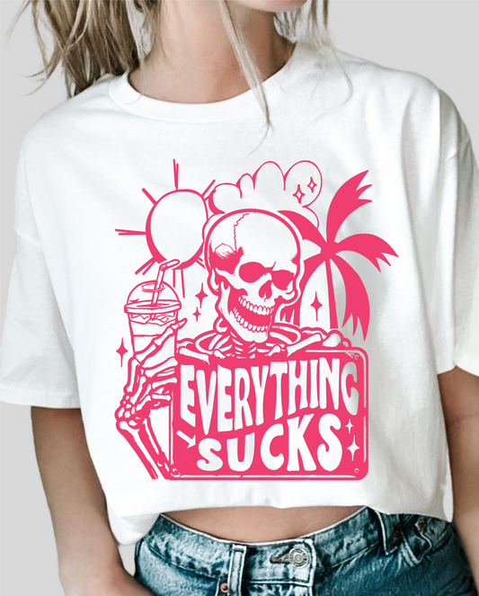 RTS EVERYTHING SUCKS PALM TREES BEACH SINGLE COLOR DRAGON FRUIT Screen Print transfers size ADULT 11X12