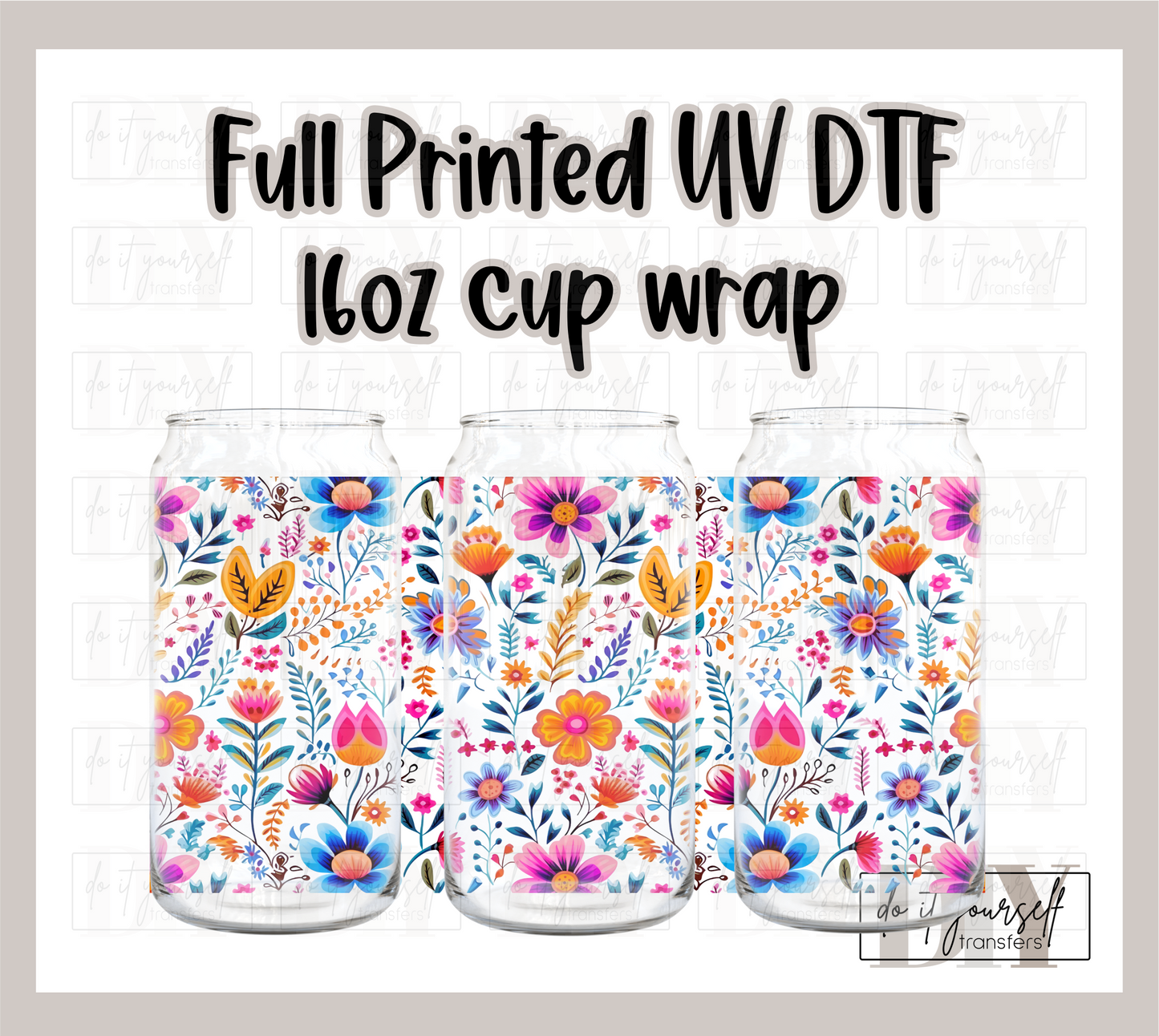 RTS  Flower faux summer UV DTF 16 oz Libbey cup wrap
