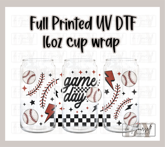 RTS GAME DAY BASEBALL UV DTF 16 oz Libbey cup wrap