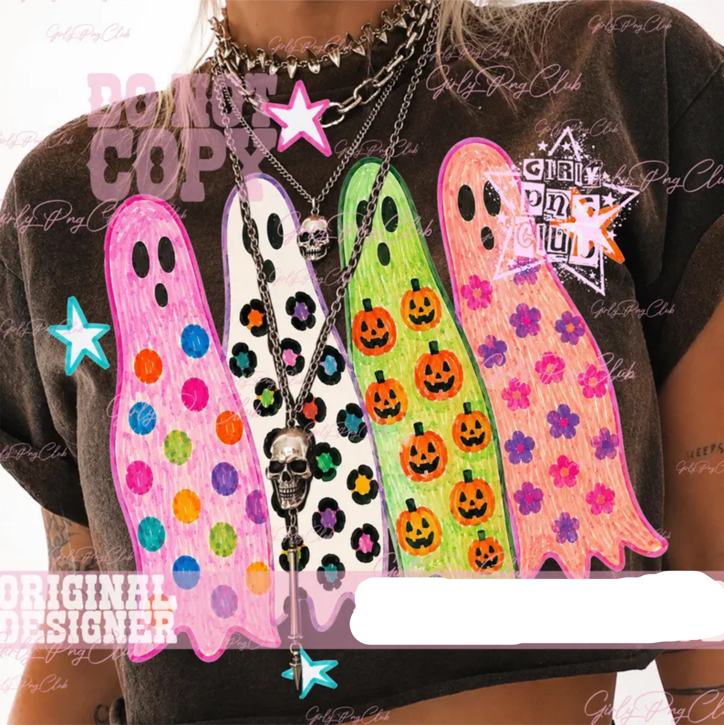 RTS GHOST HALLOWEEN MULTI COLOR DTF DIRECT TO FILM transfers ADULT 10X11.5