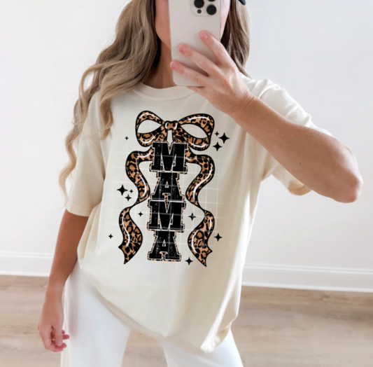 RTS MAMA LEOPARD BOW DTF DIRECT TO FILM transfers ADULT 10X11.5