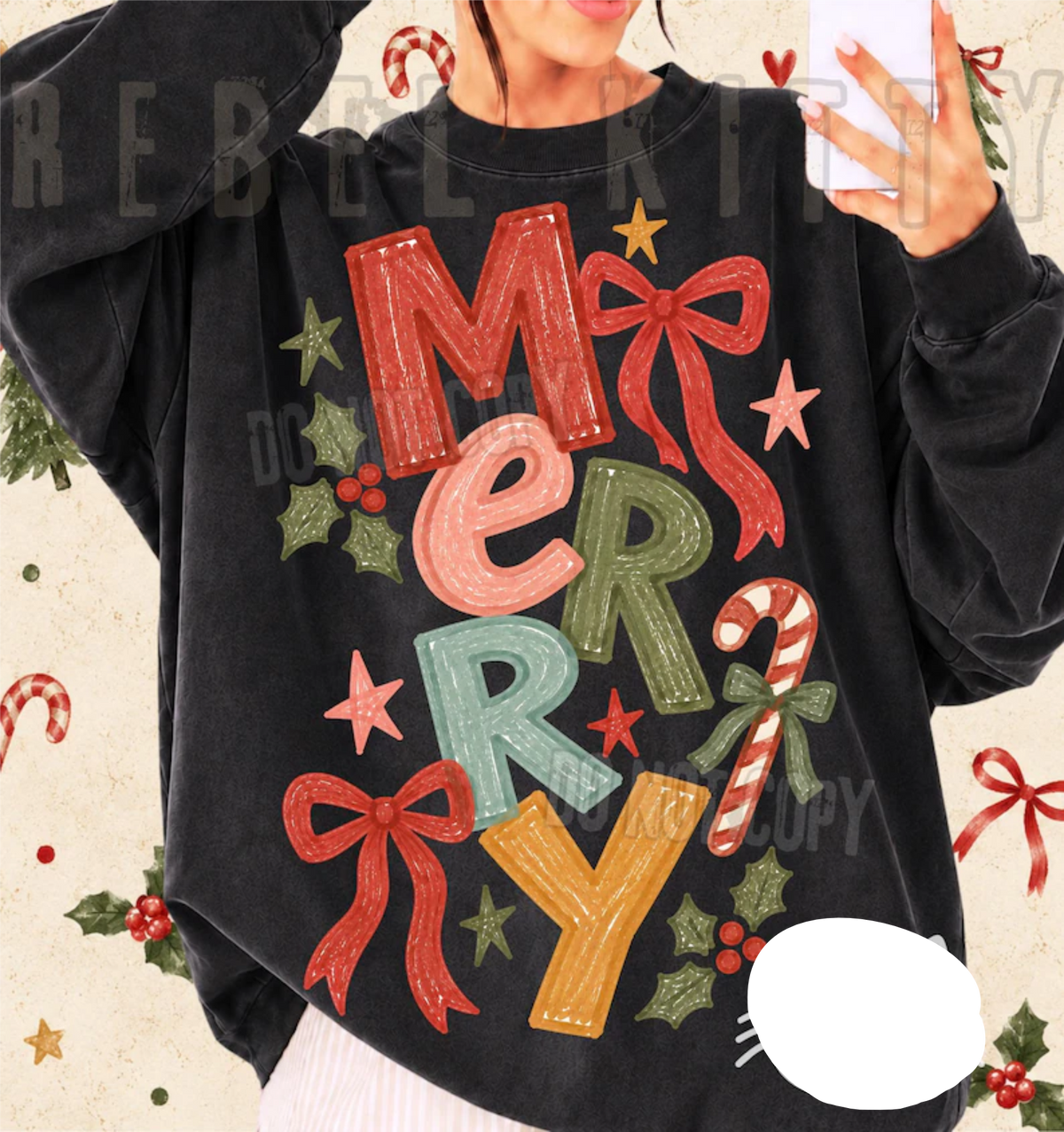 RTS MERRY BOW CANDY CANE DTF DIRECT TO FILM transfers ADULT 10.5X11.5