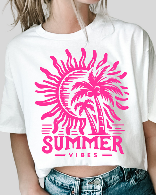 RTS SUMMER VIBES palm trees SINGLE COLOR HOT PINK Screen Print transfers size ADULT 11X12