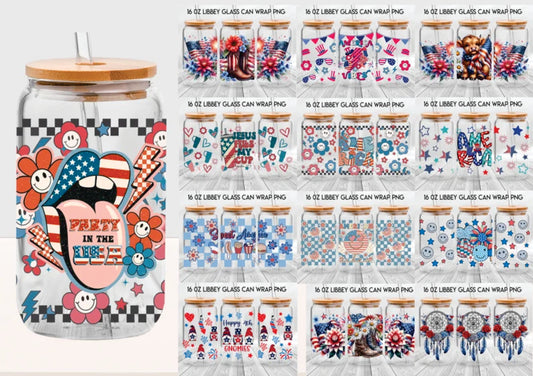 UV DTF GRAB BAG CUP WRAPS (LIBBEY GLASSWARE) 4TH OF JULY THEME
