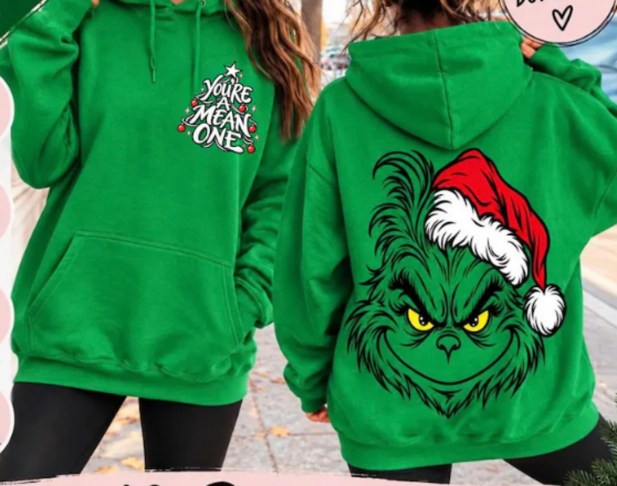 RTS YOU'RE A MEAN ONE CHRISTMAS DTF DIRECT TO FILM transfers ADULT 10.5X11.5 POCKET BACK