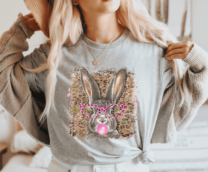 Bunny with Pink Glasses EASTER bubble gum size ADULT DTF TRANSFERPRINT TO ORDER - Do it yourself Transfers