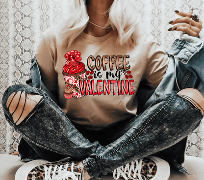 Coffee is my Valentine latte hearts size ADULT DTF TRANSFERPRINT TO ORDER - Do it yourself Transfers