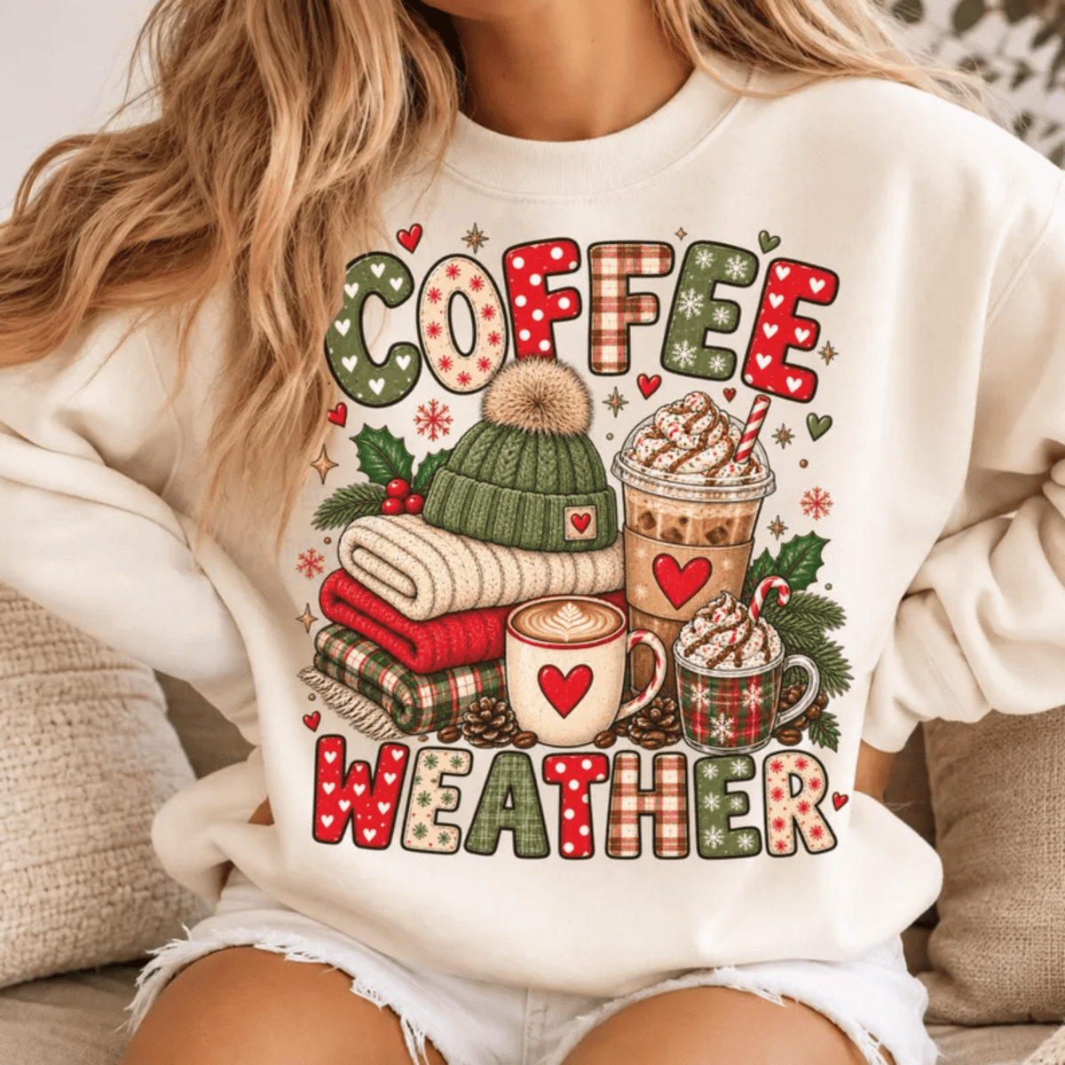 COFFEE WEATHER CHRISTMAS DTF size ADULT 8.5x11.5 DTF TRANSFER PRINT TO ORDER - Do it yourself Transfers