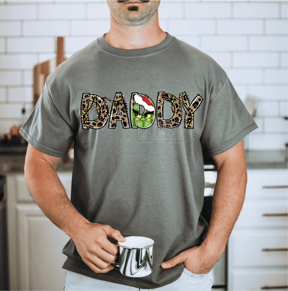 DADDY Green MAN Christmas leopard letters size ADULT 13. DTF TRANSFERPRINT TO ORDER - Do it yourself Transfers