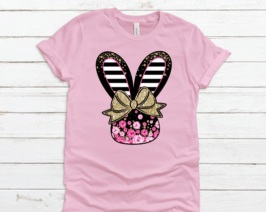 Easter bunny bow black pink glitter DTF TRANSFERPRINT TO ORDER - Do it yourself Transfers