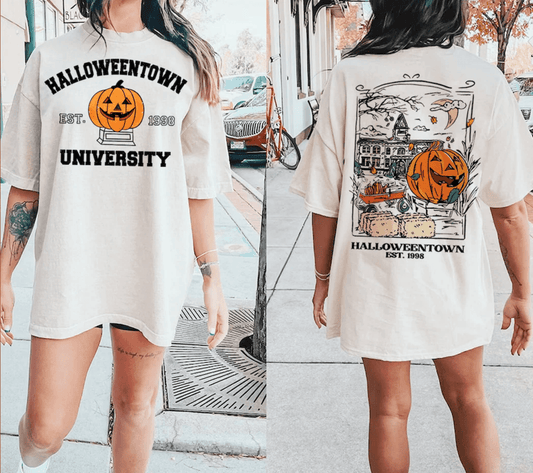 Halloween TOWN est 1998 University pumpkin ADULT FRONT BACK DTF TRANSFERPRINT TO ORDER - Do it yourself Transfers