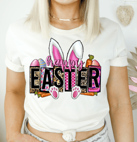 Happy Easter Ears Feet eggs carrots leopard pink ADULT DTF TRANSFERPRINT TO ORDER - Do it yourself Transfers