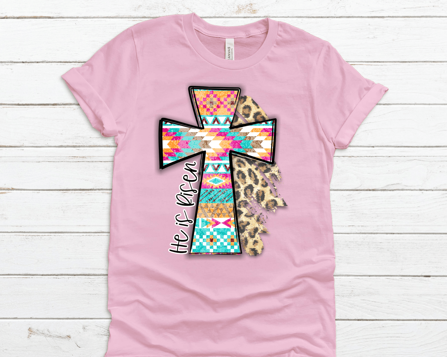 He is Risen cross leopard DTF TRANSFERPRINT TO ORDER - Do it yourself Transfers