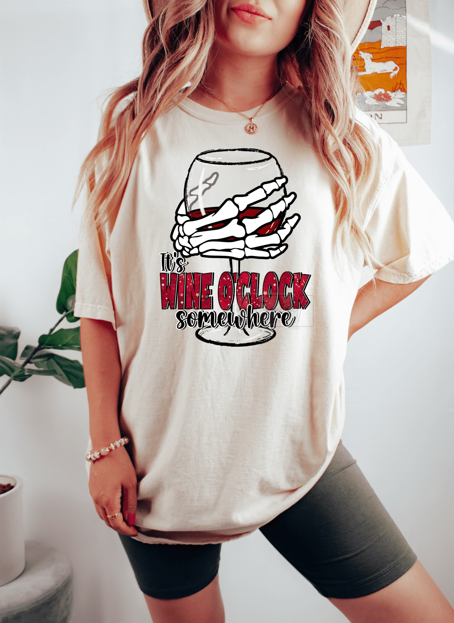 It's Wine O'Clock somewhere skull hands glass size ADULT DTF TRANSFERPRINT TO ORDER - Do it yourself Transfers