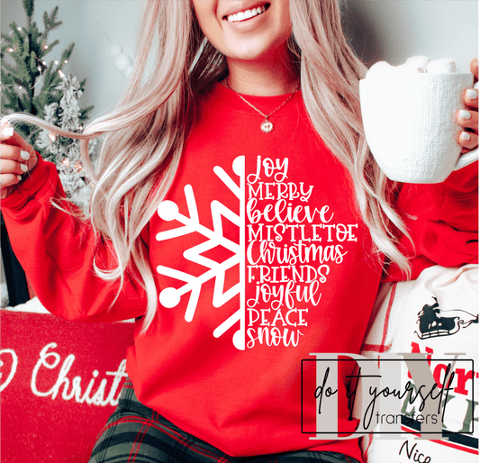 Joy Merry Believe mistletoe Christmas friends joyful peace snow SINGLE COLOR WHITE size ADULT DTF TRANSFERPRINT TO ORDER - Do it yourself Transfers