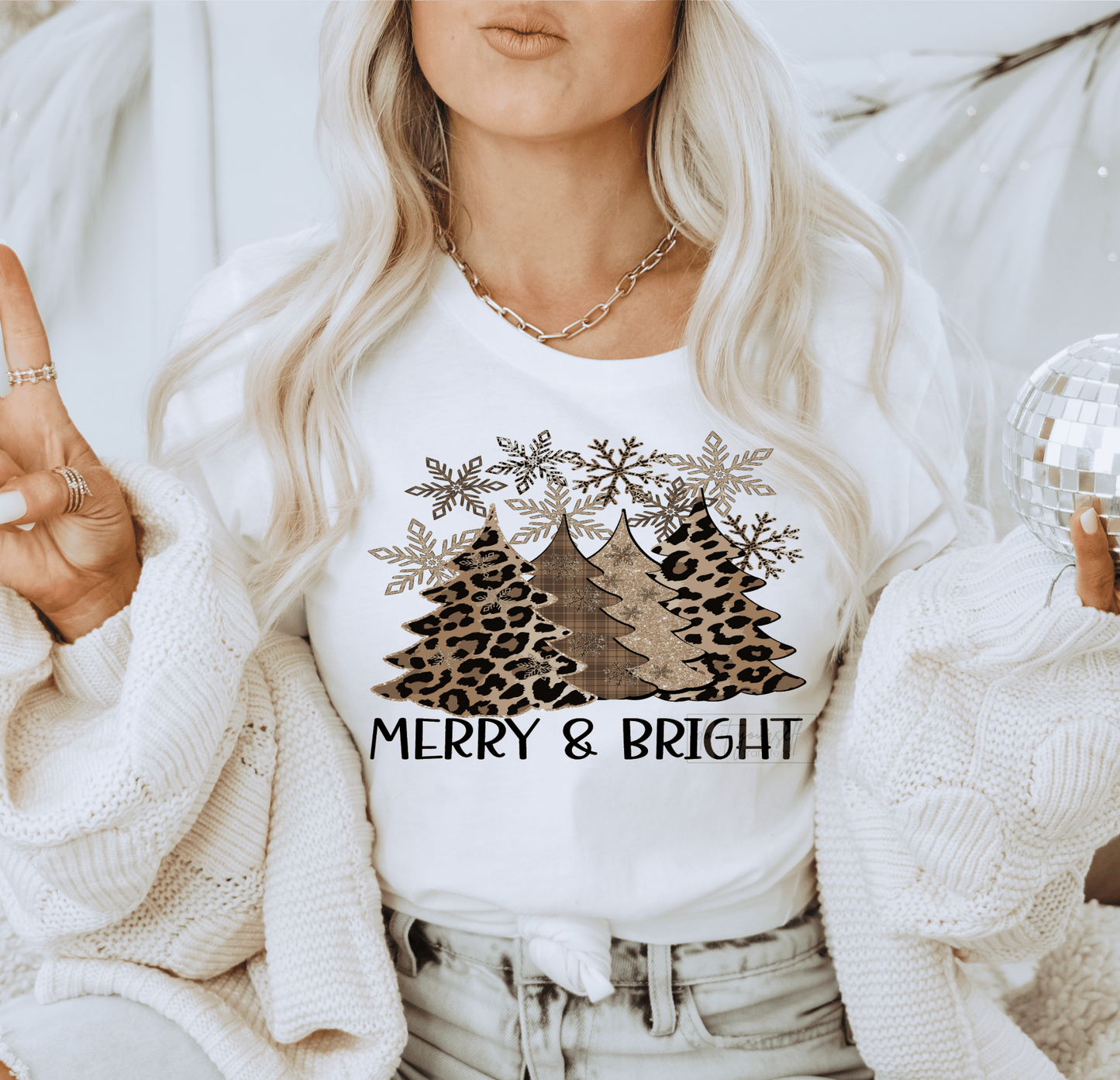 Merry and Bright leopard trees snowflakes size ADULT 8.4x11 DTF TRANSFERPRINT TO ORDER - Do it yourself Transfers