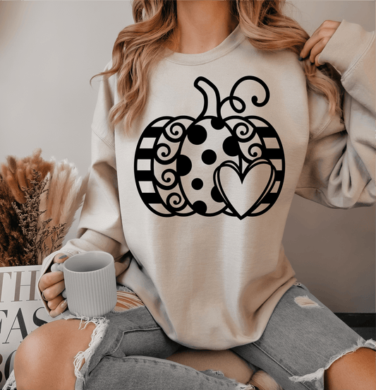 PUMPKIN polka dot heart stripes SINGLE COLOR BLACK size ADULT 10.2X11.6 DTF TRANSFERPRINT TO ORDER - Do it yourself Transfers