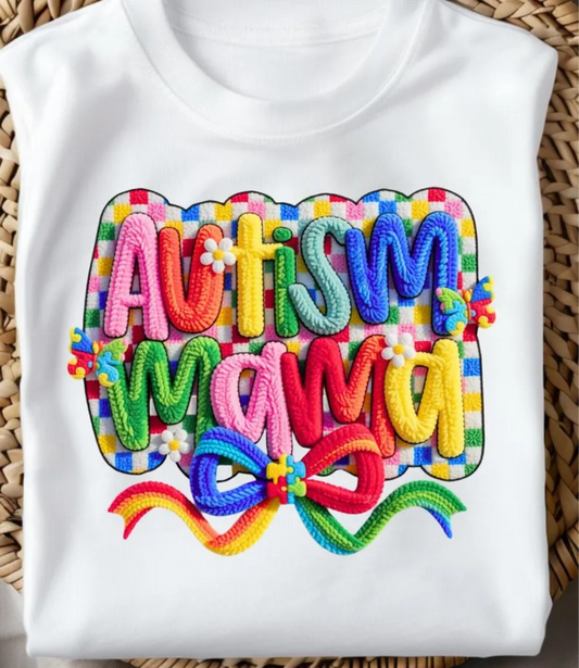 RTS AUTISM MAMA BOW CHECKER DTF DIRECT TO FILM transfers ADULT 10X11.5 - Do it yourself Transfers