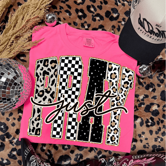 RTS JUST PRAY LEOPARD CHECKER STARS DTF DIRECT TO FILM transfers ADULT 10X11.5 - Do it yourself Transfers