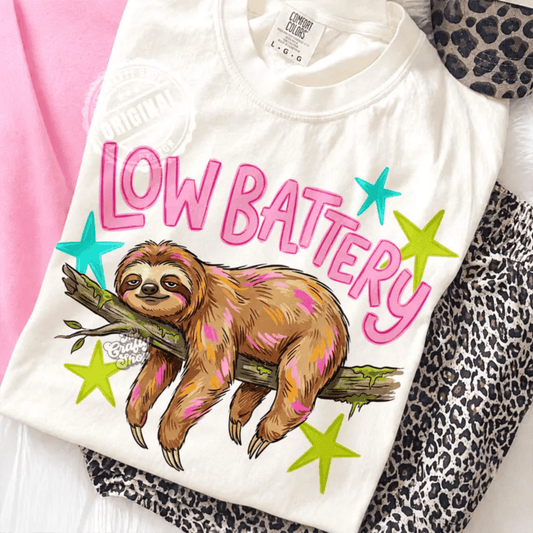 RTS LOW BATTERY SLOTH DTF DIRECT TO FILM transfers ADULT 10X11.5 - Do it yourself Transfers