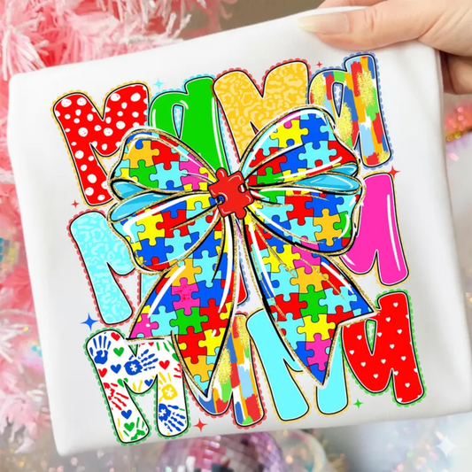 RTS MAMA MAMA MAMA AUTISM PUZZLE BOW DTF DIRECT TO FILM transfers ADULT 10X11.5 - Do it yourself Transfers