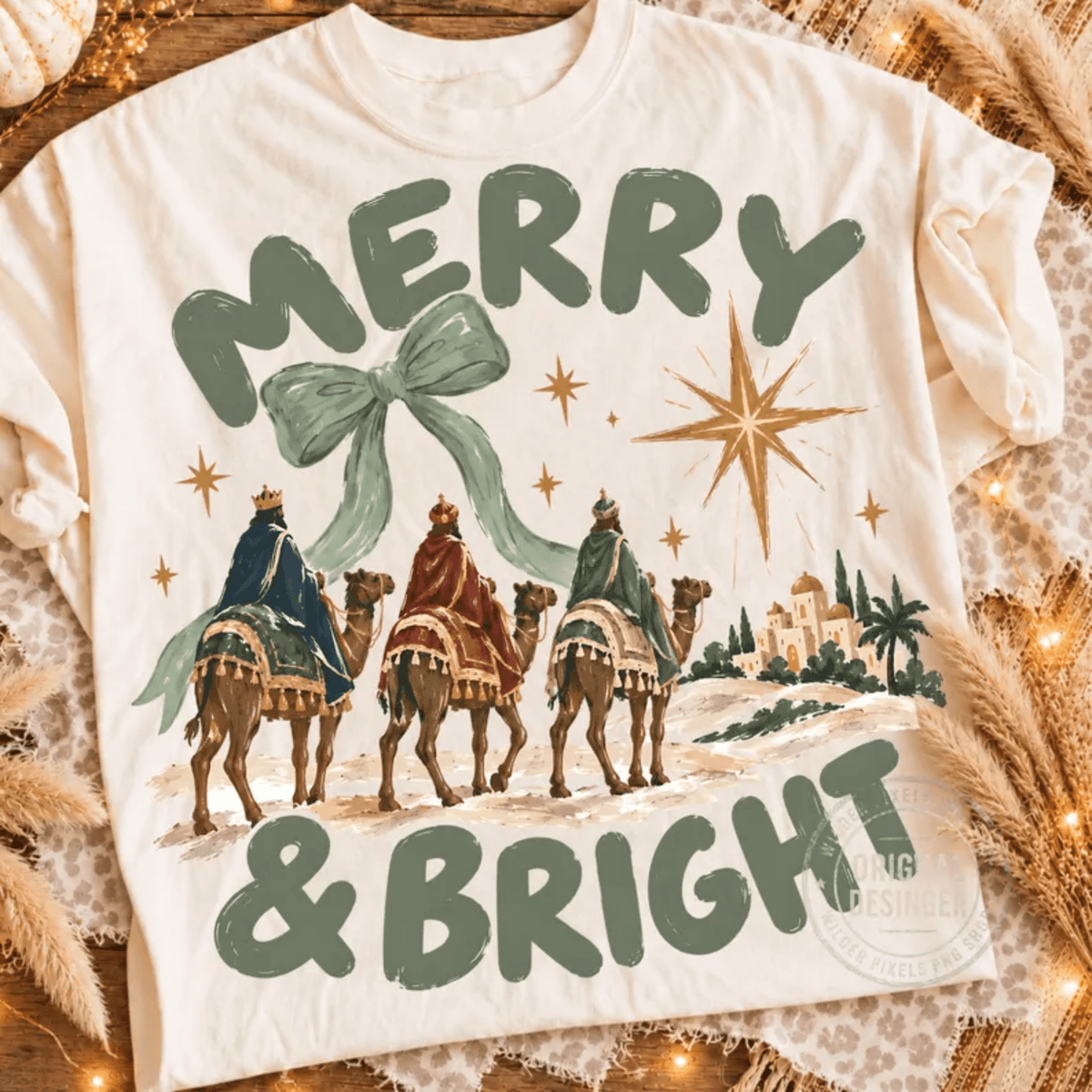 RTS MERRY AND BRIGHT CHRISTMAS DTF DIRECT TO FILM transfers ADULT 10.5X11.5 - Do it yourself Transfers