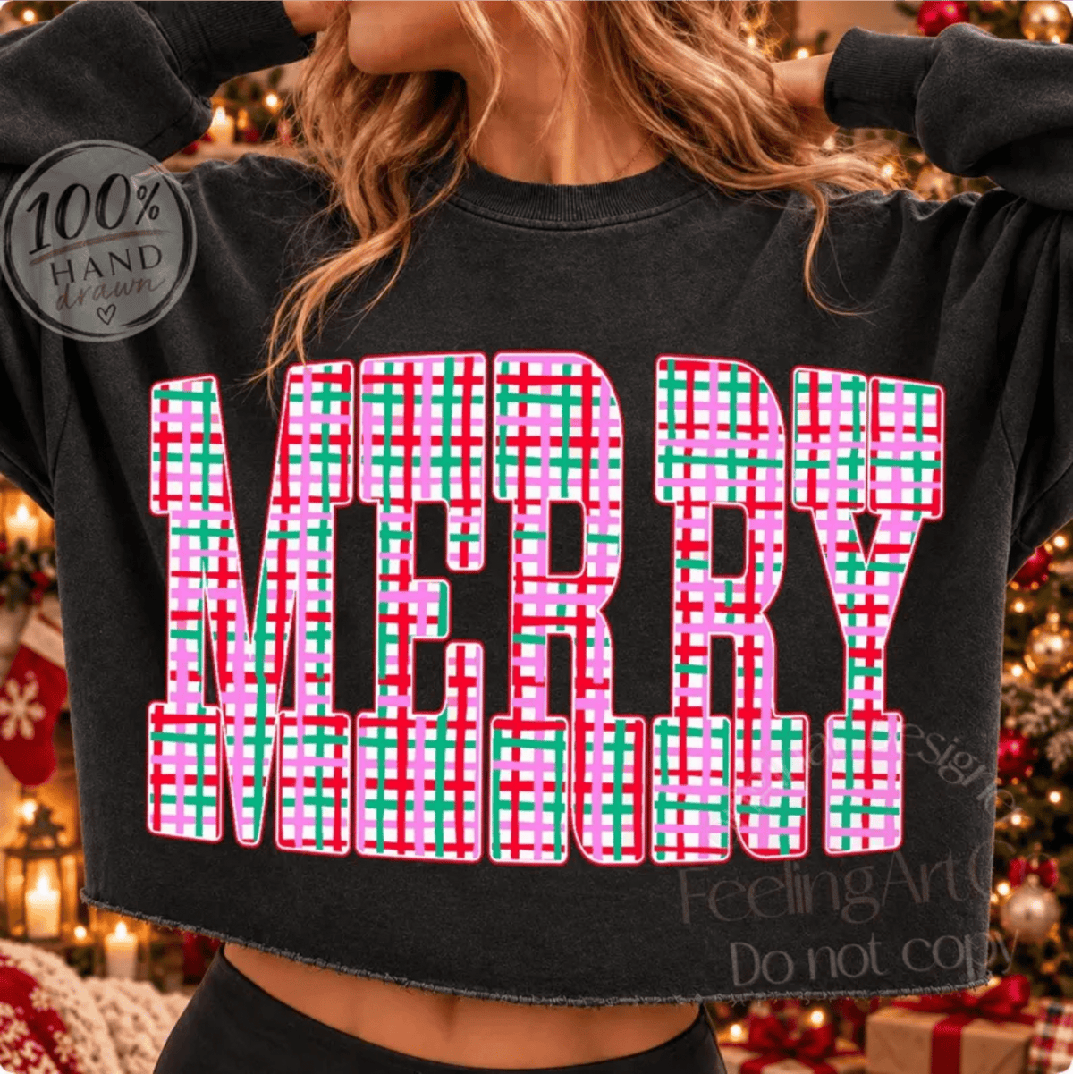 RTS MERRY PINK GREEN DTF DIRECT TO FILM transfers ADULT 10.5X11.5 SLEEVE - Do it yourself Transfers