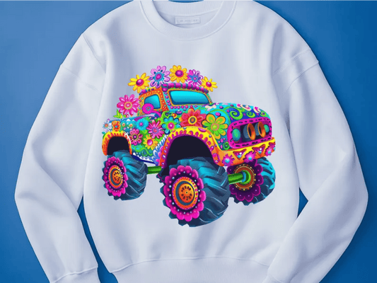 RTS Monster truck flowers hippie flowers colorful DTF DIRECT TO FILM transfers size ADULT 10x12. 20 - I - Do it yourself Transfers