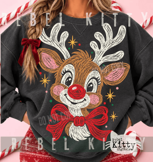 RTS REINDEER BOW CHRISTMAS DTF DIRECT TO FILM transfers ADULT 10.5X11.5 - Do it yourself Transfers