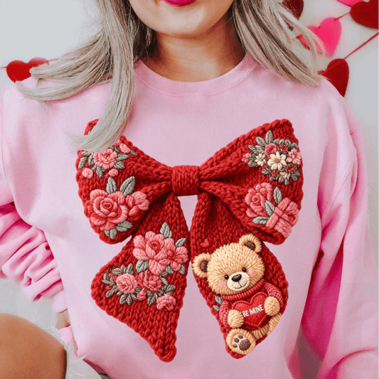 RTS VALENTINE BOW BEAR FAUX DTF DIRECT TO FILM transfers ADULT 10X12 - Do it yourself Transfers