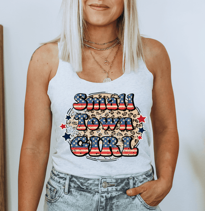 Small Town Girl Red White Blue Leopard circle size ADULT 11.5x9.8 DTF TRANSFERPRINT TO ORDER - Do it yourself Transfers