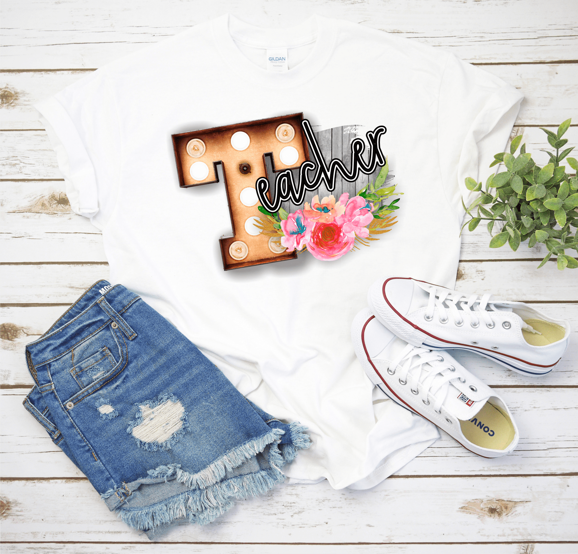 Teacher T flowers school DTF TRANSFERSPRINT TO ORDER - Do it yourself Transfers