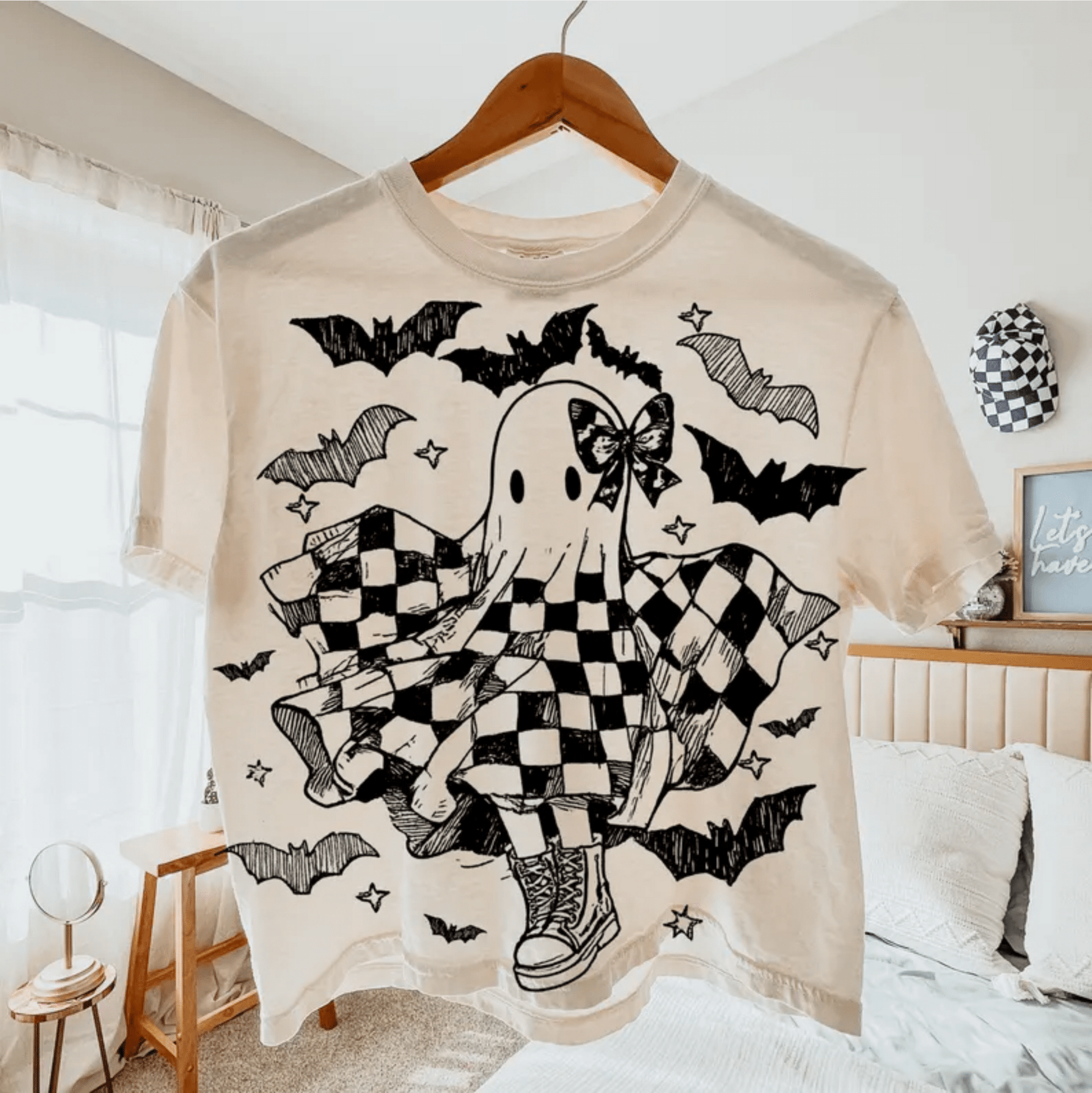 TRANSFER TUESDAY GHOST DANCING CHECKER BATS SINGLE COLOR BLACK SCREEN PRINT transfer ADULT 10X12 - Do it yourself Transfers