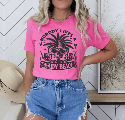 TRANSFER TUESDAY Nobody likes a shady beach SINGLE COLOR BLACK Screen Print transfers size ADULT 10x12 - Do it yourself Transfers