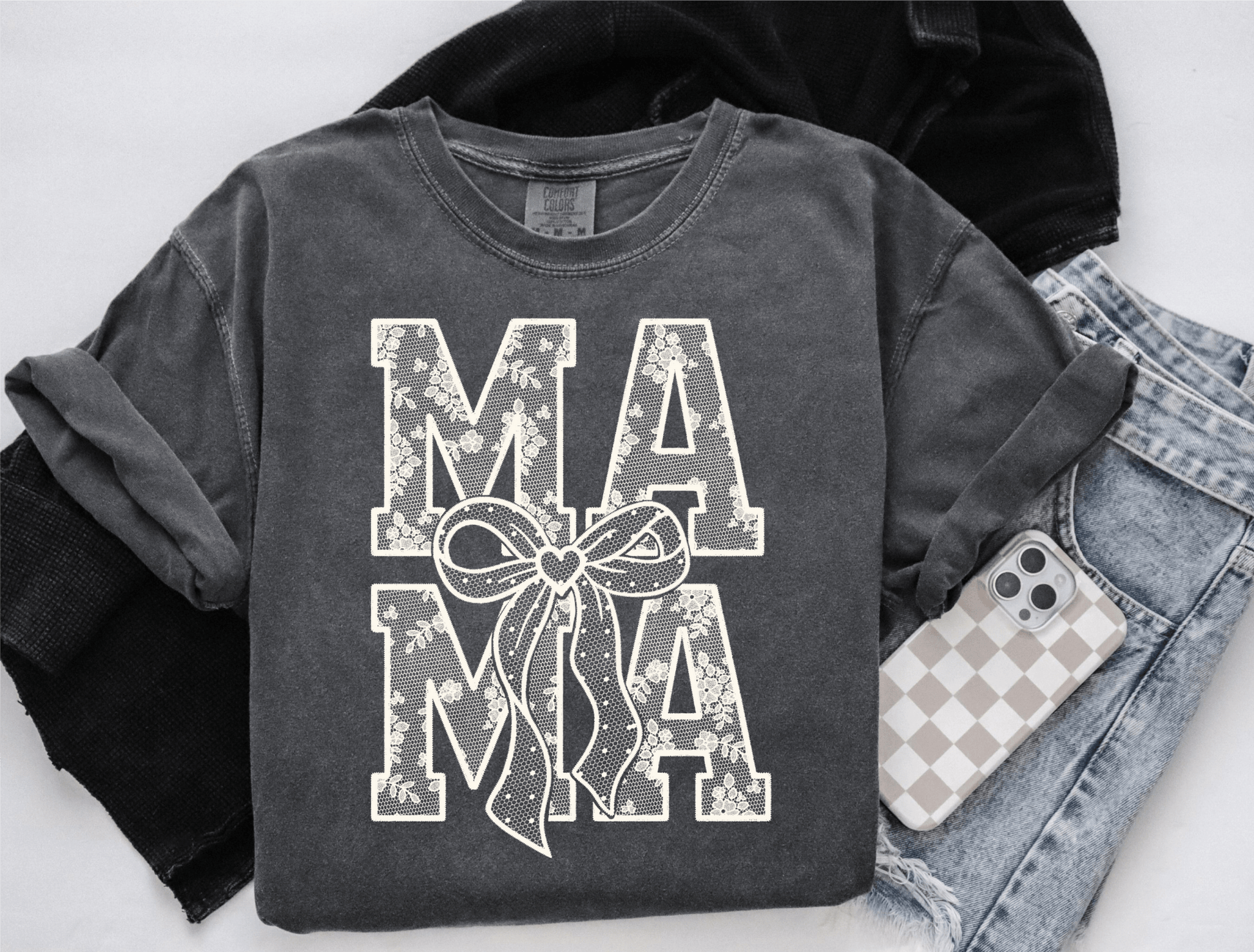 TRANSFER TUESDAY SHIPS FEB 4TH MAMA LACE BOW SINGLE COLOR CREAM Screen Print transfers size ADULT 9X12 - Do it yourself Transfers