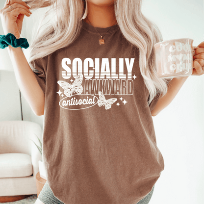 TRANSFER TUESDAY SHIPS JUNE 6TH SOCIALLY AWKWARD ANTISOCIAL SINGLE COLOR WHITE DTF DIRECT TO FILM transfers ADULT 9X12 - Do it yourself Transfers