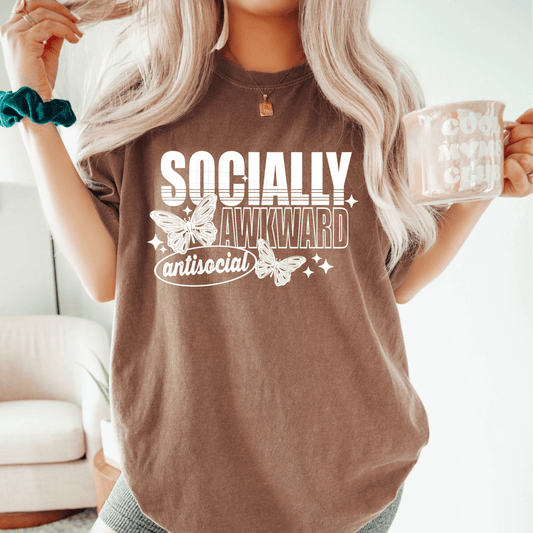 TRANSFER TUESDAY SHIPS JUNE 6TH SOCIALLY AWKWARD ANTISOCIAL SINGLE COLOR WHITE DTF DIRECT TO FILM transfers ADULT 9X12 - Do it yourself Transfers