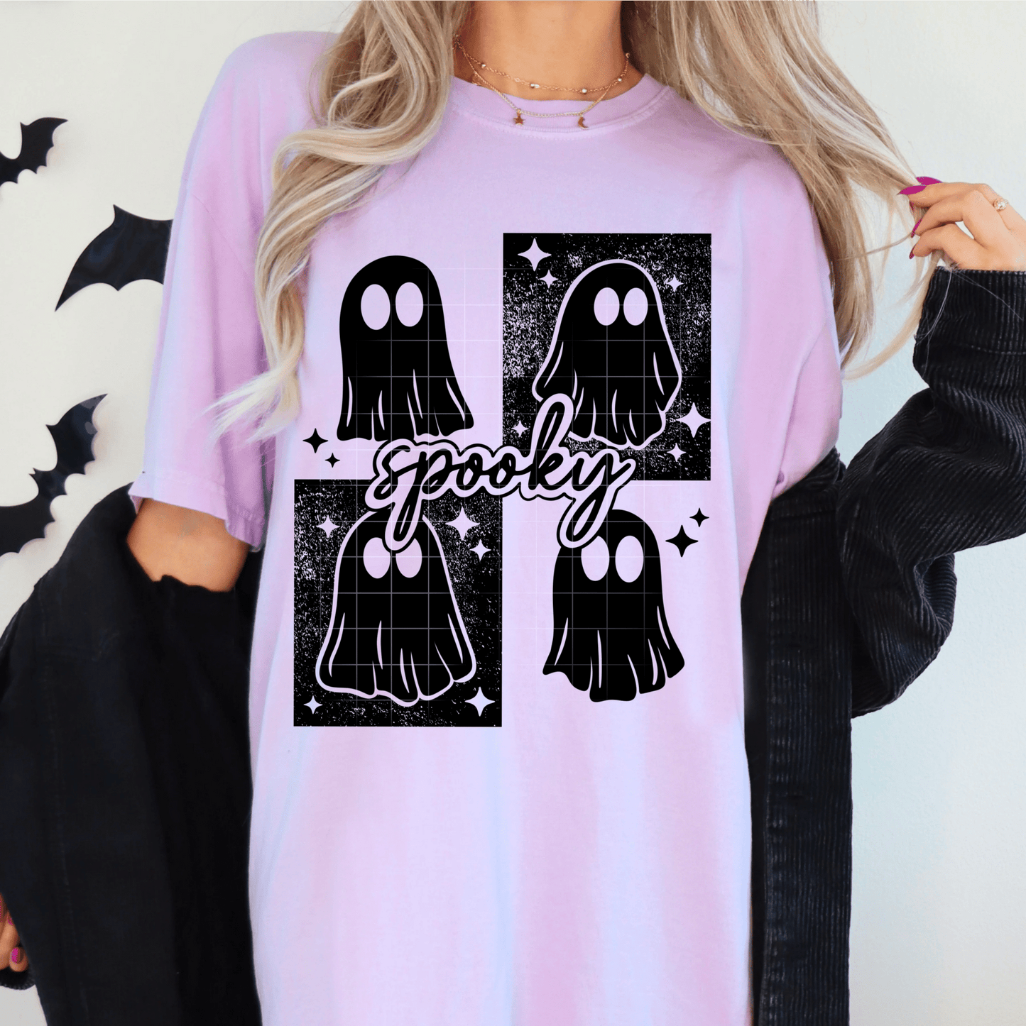 TRANSFER TUESDAY SHIPS JUNE 6TH SPOOKY GHOST SQUARE HALLOWEEN SINGLE COLOR BLACK DTF DIRECT TO FILM transfers ADULT 10X11 - Do it yourself Transfers