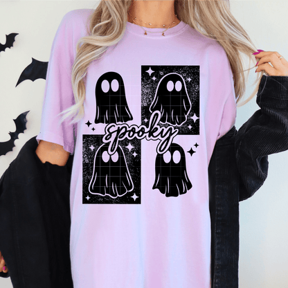 TRANSFER TUESDAY SHIPS JUNE 6TH SPOOKY GHOST SQUARE HALLOWEEN SINGLE COLOR BLACK DTF DIRECT TO FILM transfers ADULT 10X11 - Do it yourself Transfers