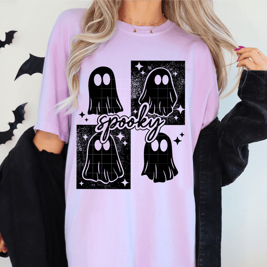 TRANSFER TUESDAY SHIPS JUNE 6TH SPOOKY GHOST SQUARE HALLOWEEN SINGLE COLOR BLACK DTF DIRECT TO FILM transfers ADULT 10X11 - Do it yourself Transfers