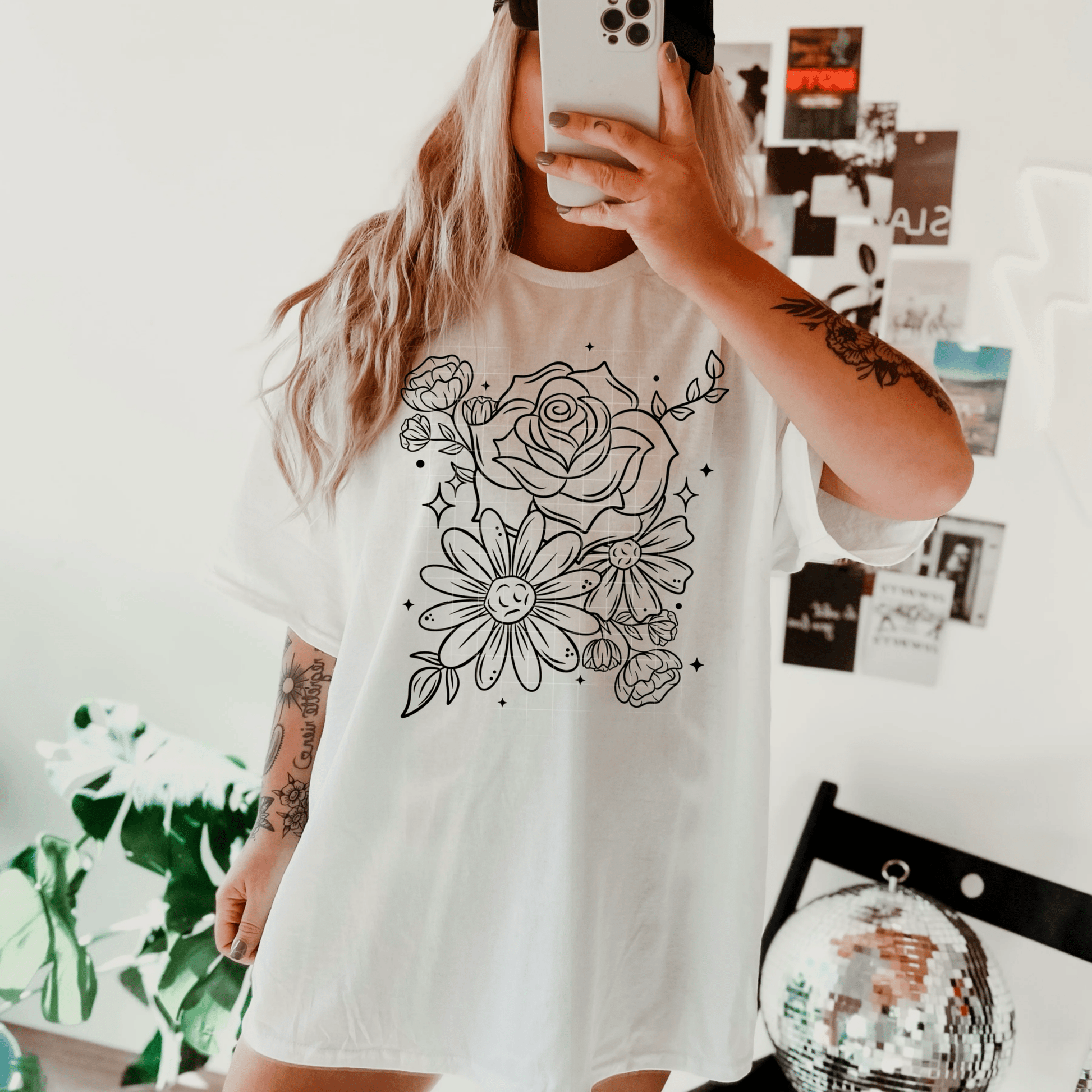 TRANSFER TUESDAY SHIPS MAR 19TH FLOWERS SUMMER ROSES SINGLE COLOR BLACK Screen Print transfers size ADULT 9X12 - Do it yourself Transfers