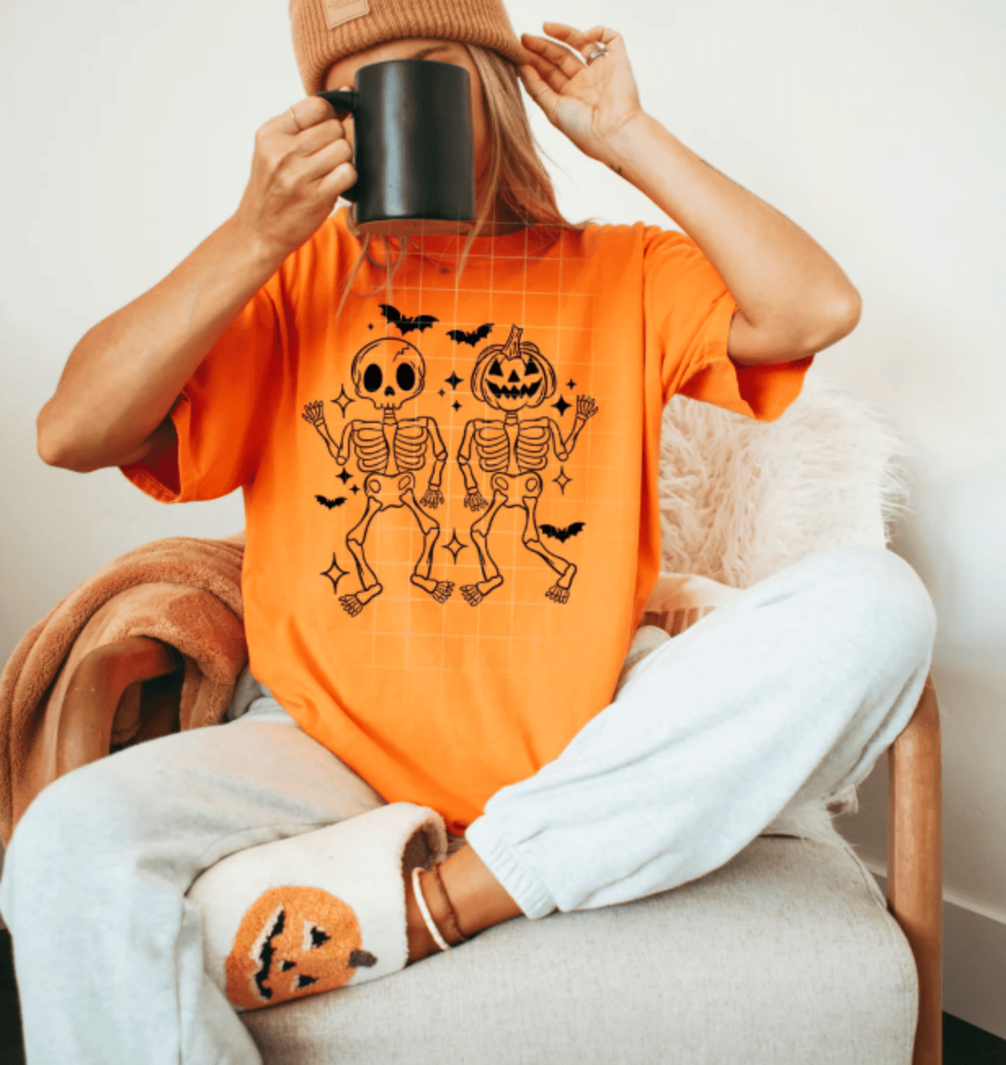 TRANSFER TUESDAY SKULLIES PUMPKIN HALLOWEEN SINGLE COLOR BLACK SCREEN PRINT transfer ADULT 9X12 - Do it yourself Transfers