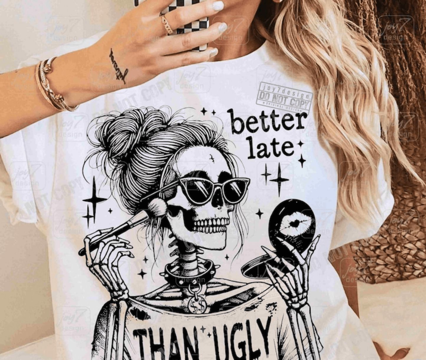 TRANSFER TUESDAY STARTS SHIPPING JAN 28TH BETTER LATE THAN UGLY SKELLIE SINGLE COLOR BLACK Screen Print transfers size ADULT 10X12 - Do it yourself Transfers